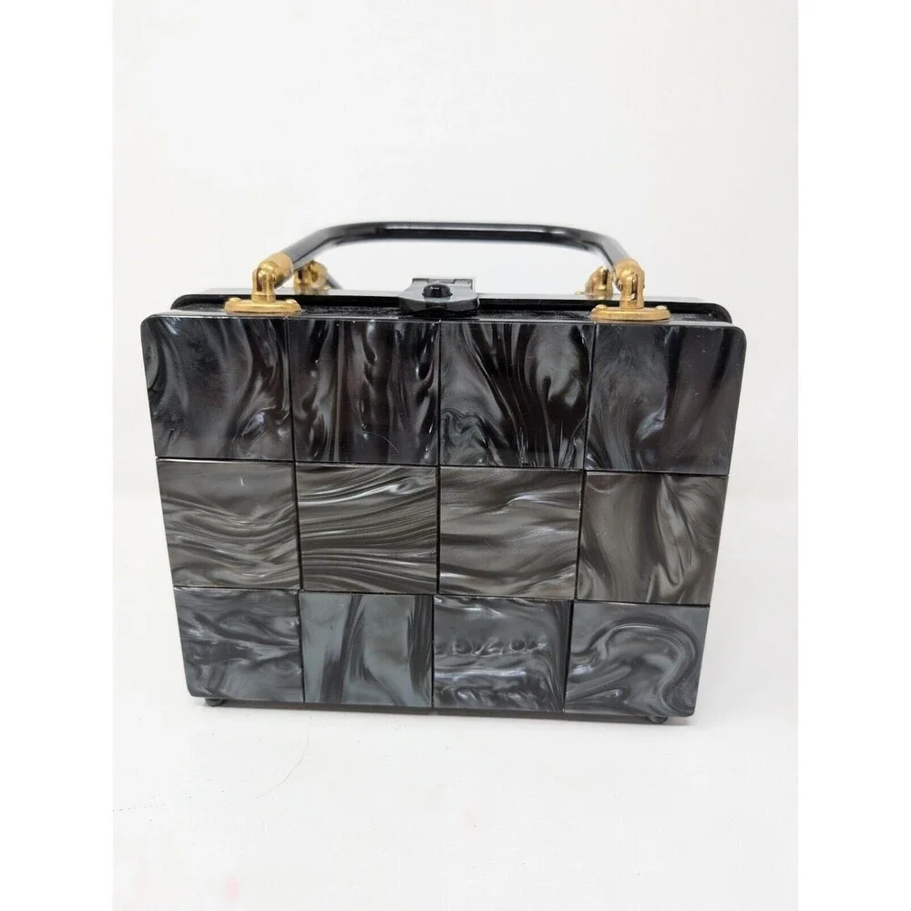 Vintage StyleCraft Handbag Purse Black Pearlized Marbled Lucite Vanity 60s As Is - Picture 3 of 11